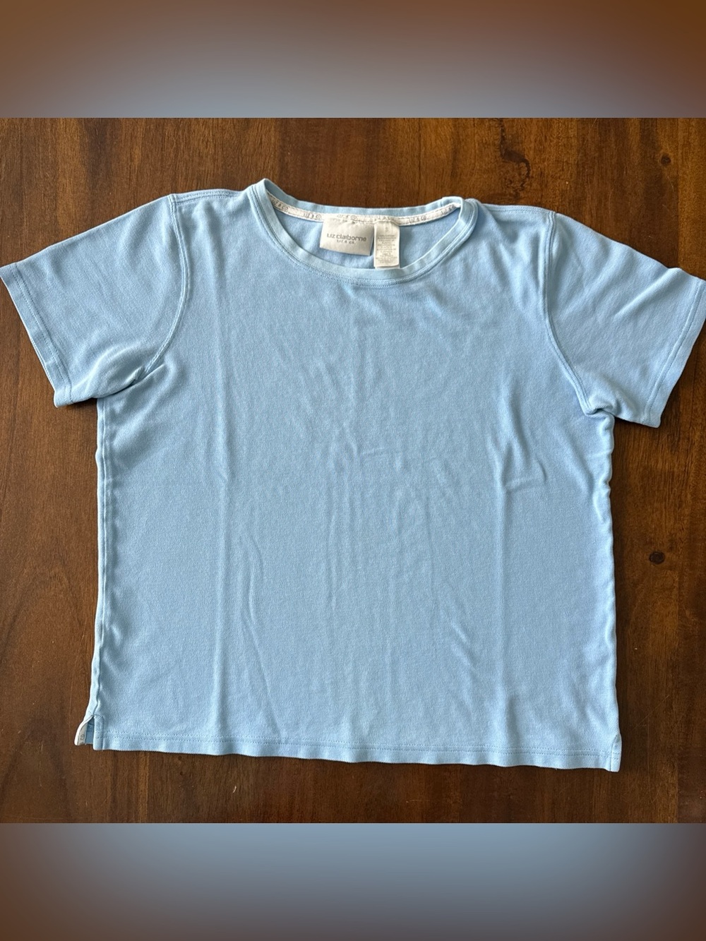 Liz Claiborne Liz & Co Blue Knit Short Sleeve Crew Neck Shirt Small Boxy Cotton